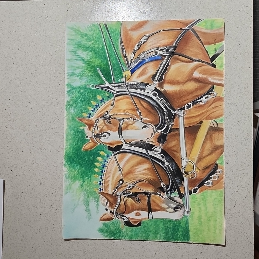 Pulling Power Belgian Horses Watercolour Original Janet Griffin-Scott